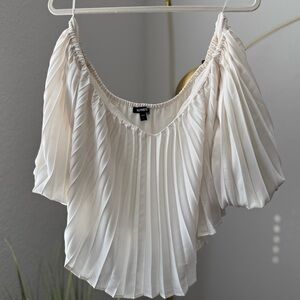 Express Cream Off-Shoulder Pleated Blouse